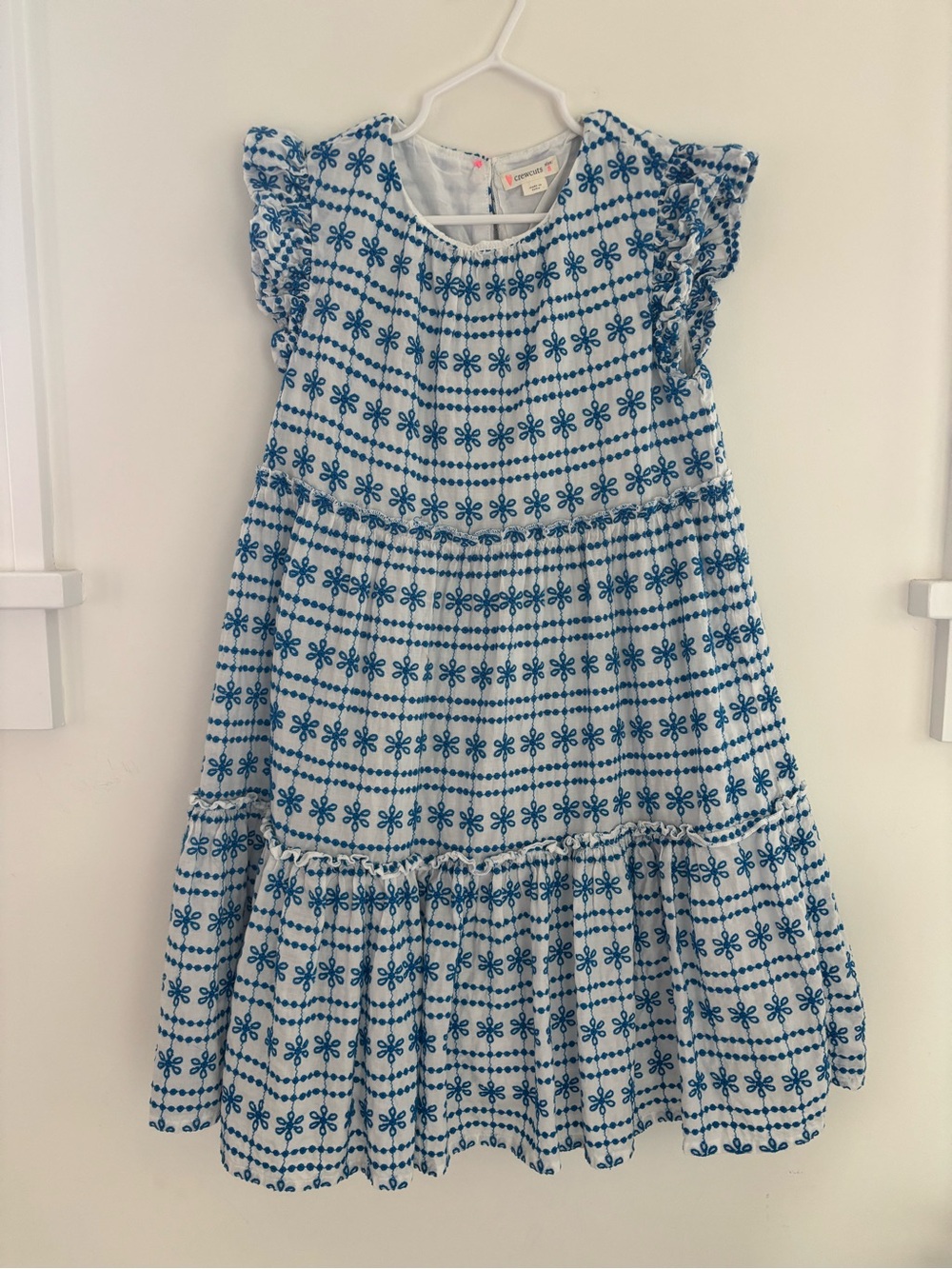 Crewcuts White Dress with Blue Floral Stripe Pattern
